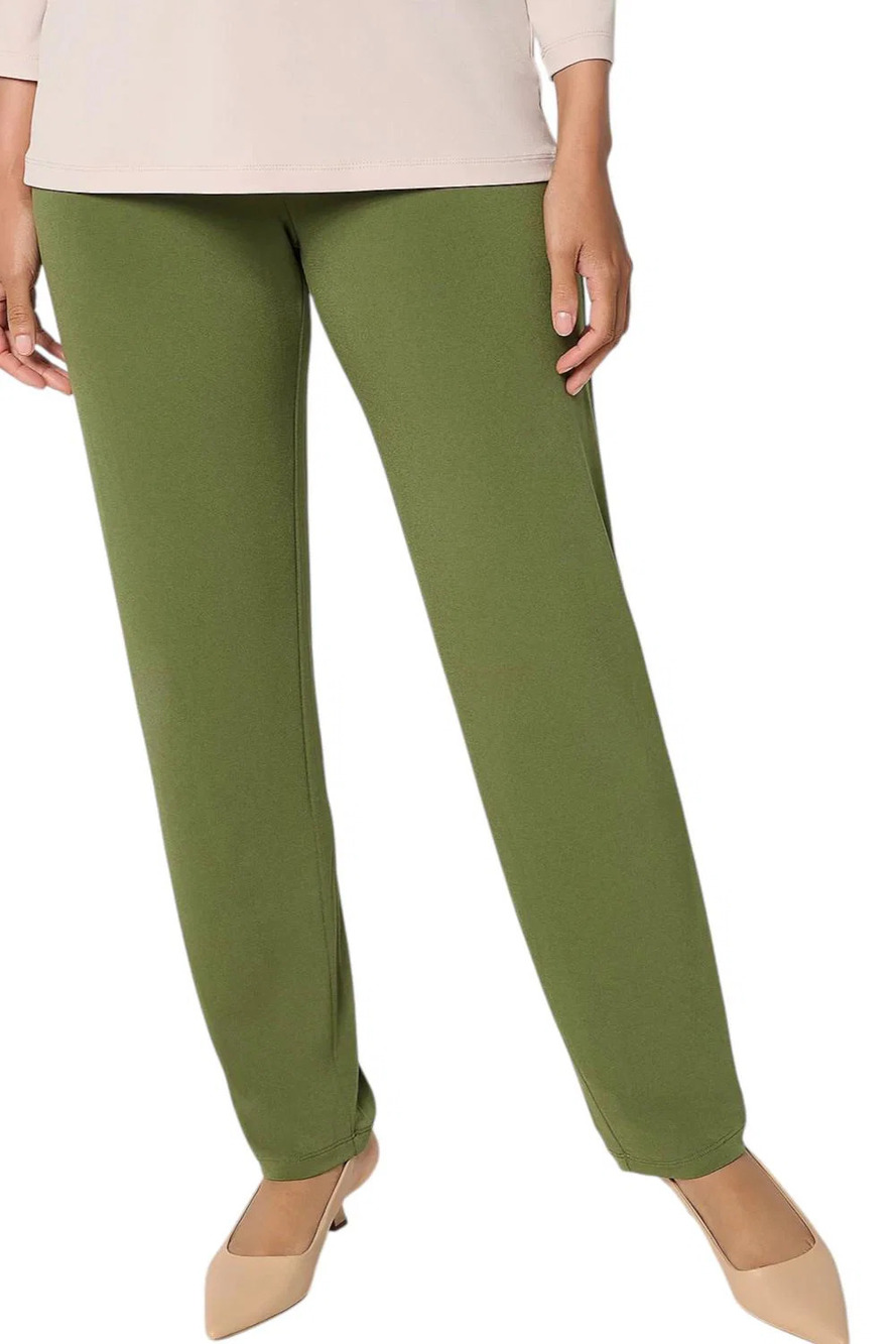 Susan Graver Modern Essentials Liquid Knit Slim Leg Pants Olive Vine - Petite
